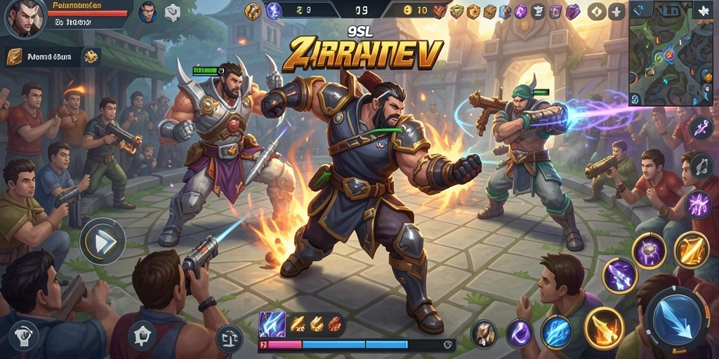 Tangkapan layar gameplay epik dari 9SL yang menunjukkan aksi di arena MOBA.