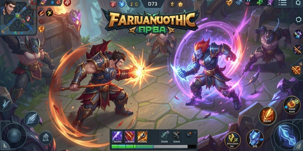 Tampilan seru gameplay D73 dengan pertempuran MOBA yang intens.