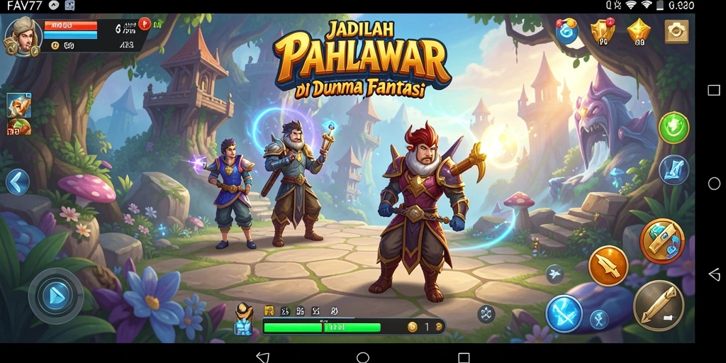 Screenshot gameplay FAV77 menunjukkan aksi pertarungan yang mendebarkan di dunia fantasi.