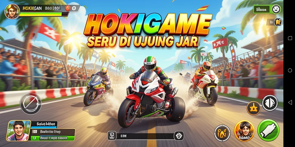 Tampilan gameplay HOKIGAME yang menegangkan dalam balapan.