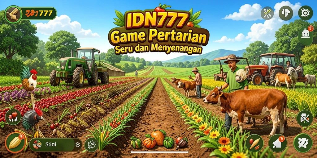 Tampilan gameplay IDN777 dengan lahan pertanian yang hijau dan subur.