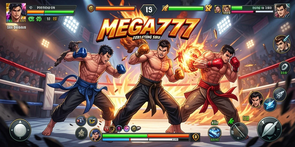 Tangkapan layar gameplay MEGA777 menampilkan pertarungan seru dan karakter unik.