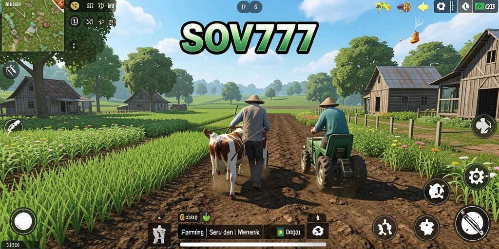 Tampilan menarik SOV777 menunjukkan lahan pertanian yang subur dan aktivitas bercocok tanam.